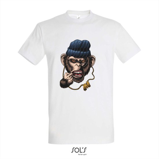 T-shirt Monkey Gangsta - T-shirt korte mouw - Wit - 6 jaar