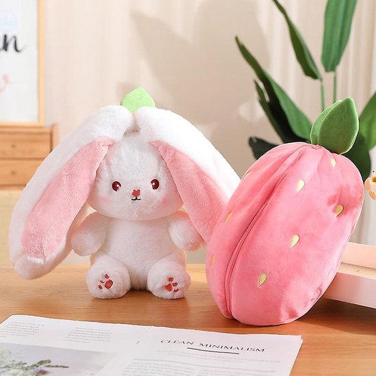 Peluche Lapin Fraise Oreiller – Lapin De Pâques Mignon Enveloppé Dans Une Fraise