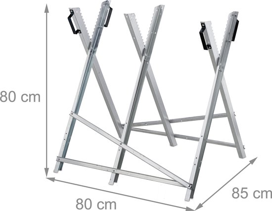 zaagbok inklapbaar - voor kettingzaag - 80 x 80 x 85 cm - staal - zilver van Kinzo — afbeelding 2
