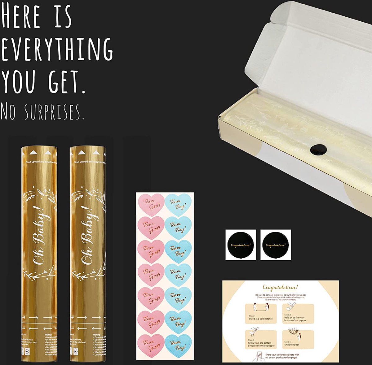 Aerend Gender Reveal Confetti kanon Party popper Baby Shower