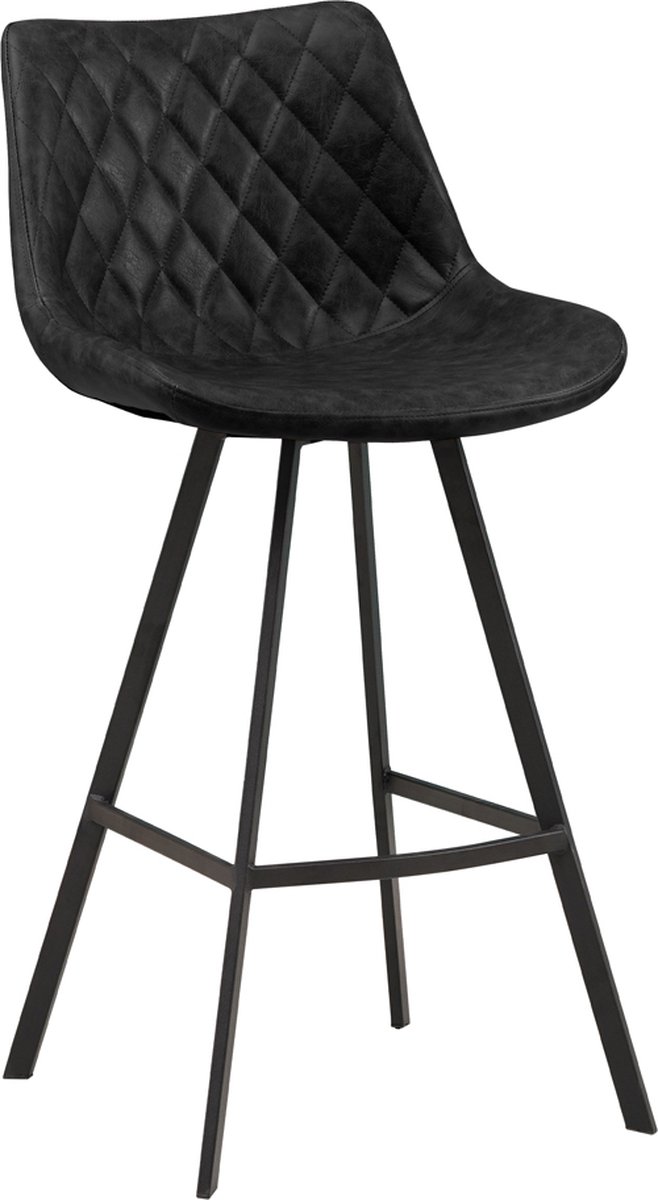 Happyment Barkruk Minoli - Zwart - Met rugleuning - Voetsteun - Voor Keuken en Ba - Imitatie leer - Set van 1
