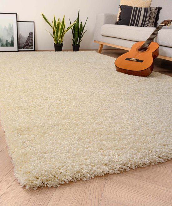 Tapis à poils longs shaggy Grand uni - crème 280x380 cm