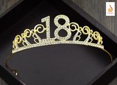 Fiory Tiara 18 Jaar goud | Tiara met strass steentjes| Kroontje| prinses| 18e verjaardag | Haarsieraad met steentjes| volwassenen en kinderen| goud
