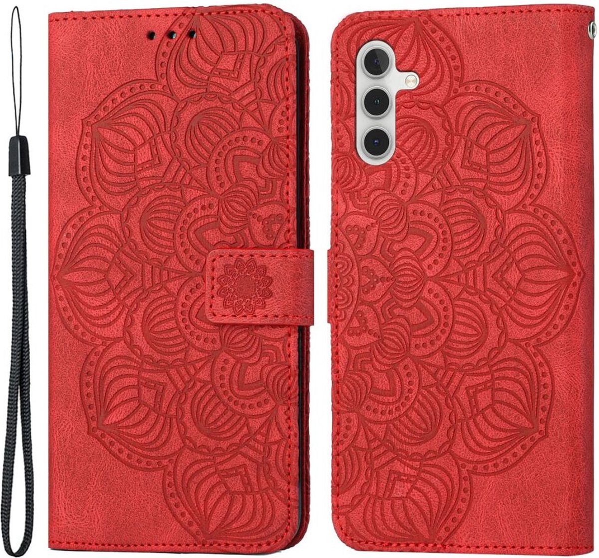 Hoesje Mandala Book Case met Pasjeshouder Rood Geschikt voor Samsung Galaxy A34