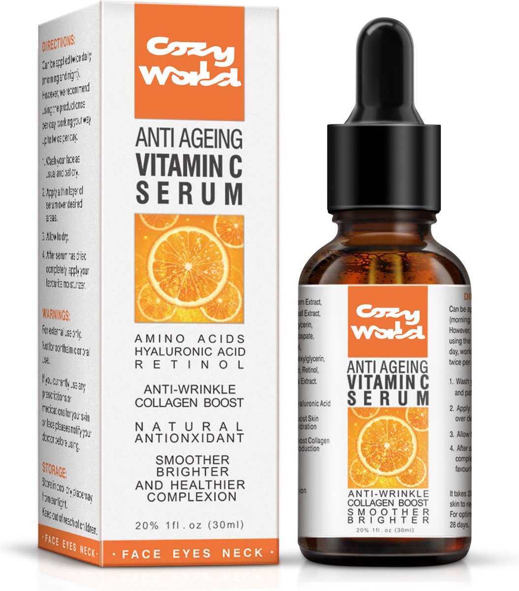 Cozy World - Vitamine C Serum - 30 ml - Gezichtsserum - Anti Acne - Collageen - Anti Pigmentvlekken - Gezichtsverzorging - Anti rimpel - Vitamine E - Hyaluronzuur