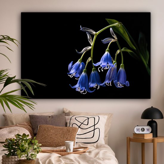 Canvas schilderij 150x100 cm - Wanddecoratie Hyacint - Bloemen - Blauw - Natuur - Zwart - Muurdecoratie woonkamer - Slaapkamer decoratie - Kamer accessoires - Schilderijen op canvas