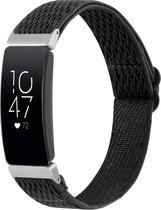 By Qubix Geschikt voor Fitbit Inspire 2 Elastische solo loop nylon bandje - Zwart Smartwatchbandje bandje Armband Polsband Strap Band Watchband
