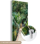 MuchoWow® Glasschilderij 80x160 cm - Schilderij acrylglas - Jungle - Palmboom - Brug - Natuur - Planten - Foto op glas - Schilderijen