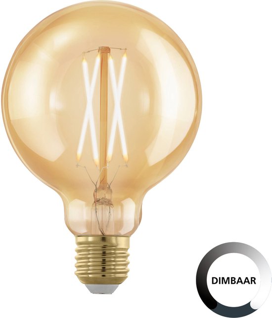 EGLO Golden Age LED Lamp - E27 - Ø 9,5 cm - Dimbaar - 4W - 1700K - Amber |  bol