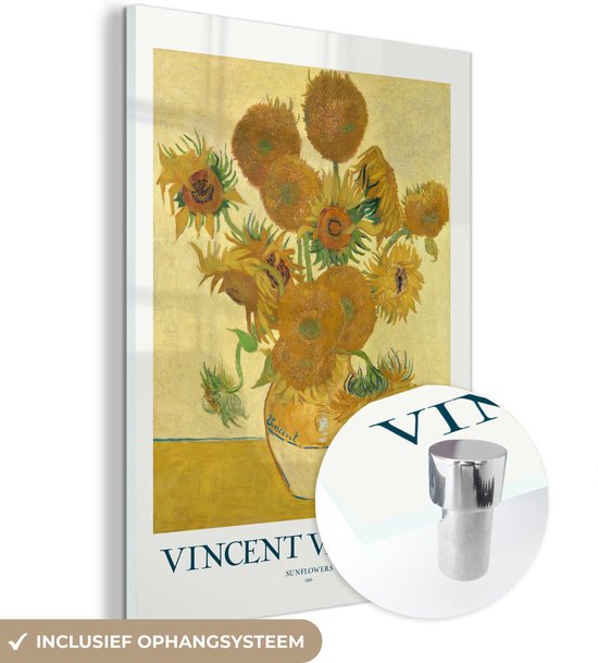 MuchoWow® Glasschilderij 30x40 cm - Schilderij acrylglas - Van Gogh - Zonnebloemen - Schilderij - Geel - Foto op glas - Schilderijen