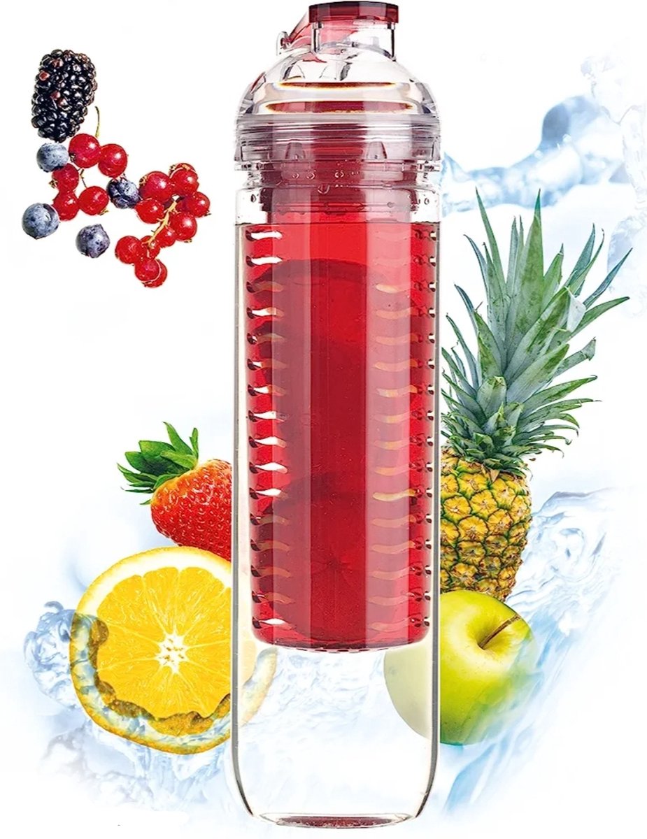 Ariko drinkfles met fruit infuser - rood - 800 ml - bidon - waterfles - fruit filter