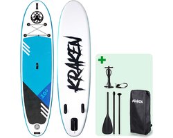 KRAKEN Dubbellaags SUP 10'0 Pro | Premium Double Layer Fusion Supboard | Compleet met Peddel, Pomp, Rugzak | MSL Dropstitch Technology | 305x76x15 CM | Stand Up Paddle Board | 3 Vins Configuratie | Dual Layer & Extra Stabiel | 305 CM | TOT 140 KG