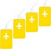 Kofferlabel van kunststof - 4x - geel - 11 x 7 cm - reiskoffer/handbagage labels