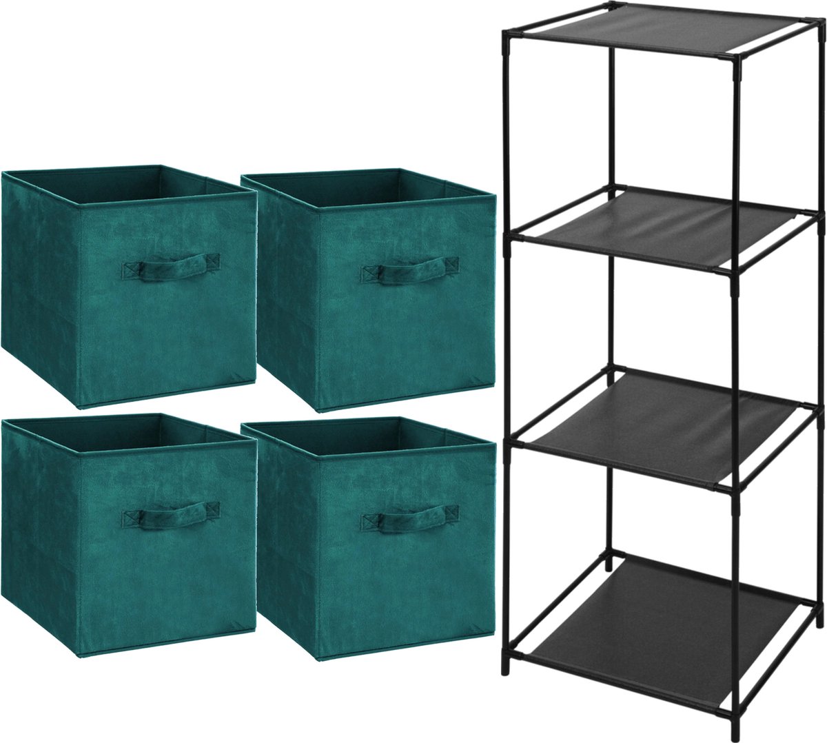 Storage Solutions Opbergrek Smartrack - met 4x mandjes stof - petrol groen - 34 x 104 cm