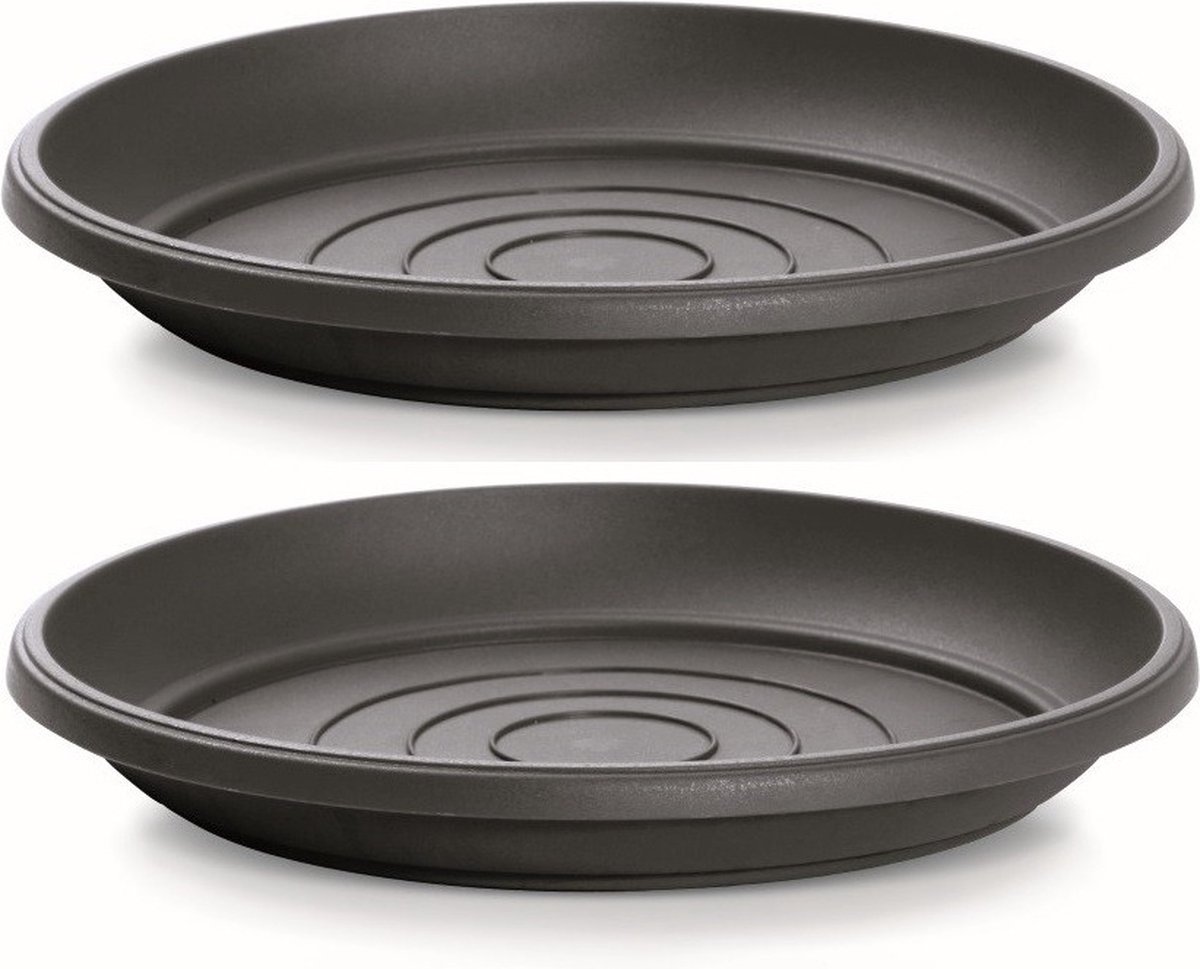 Prosperplast Opvangschaal/onderschaal voor bloempot/plantenpot - 2x - antraciet - rond - Dia 21 cm