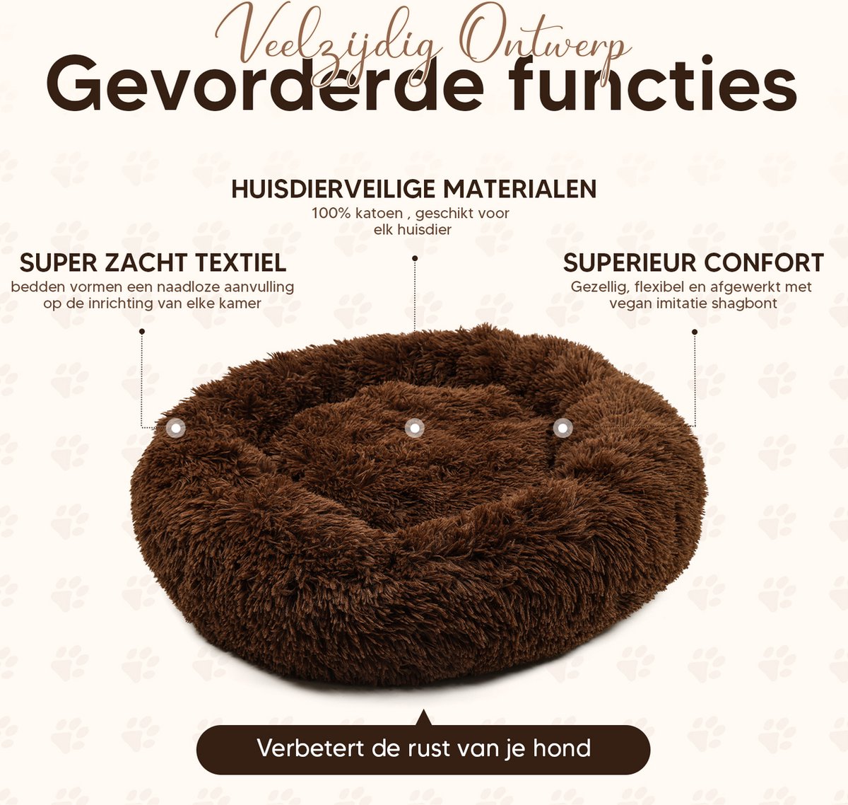 Pet Perfect Donut Hondenmand 100 cm - Fluffy Hondenkussen - Hondenbed - Koffiebruin - Wasbaar thumbnail 2