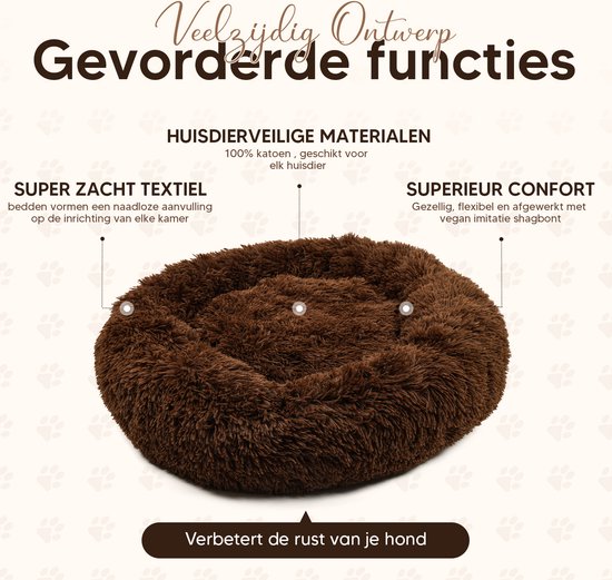 Pet Perfect Donut Hondenmand 100 cm - Fluffy Hondenkussen - Hondenbed - Koffiebruin - Wasbaar