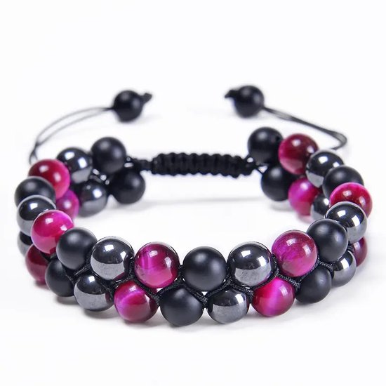 Foto: Bixorp gems roze tijgeroog hematiet onyx kralenarmband verstelbaar 8mm kralen edelsteen armband