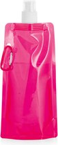 Waterfles/drinkfles/sportbidon opvouwbaar - roze - kunststof - 460 ml - schroefdop - waterzak