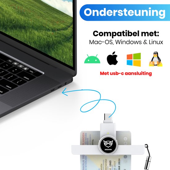 Good2know Lettore Di Schede EID Mini USB-C Nero – Per CIE, Smart Card, Belgio, Compatibile Windows/Mac/Telefono - 3