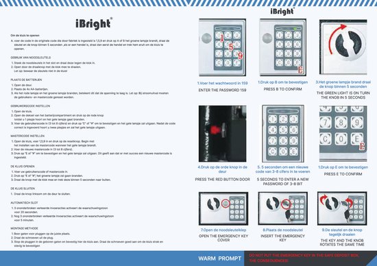 iBright Elektronische Kluis Met Cijferslot - Incl 2 Noodsleutels en Bevestigingsmateriaal- Kluisje - Zwart - 230x170x170