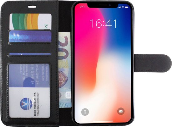 Apple iPhone X/ XS Rico Vitello Leather Book Case/wallet case/cover color Zwart