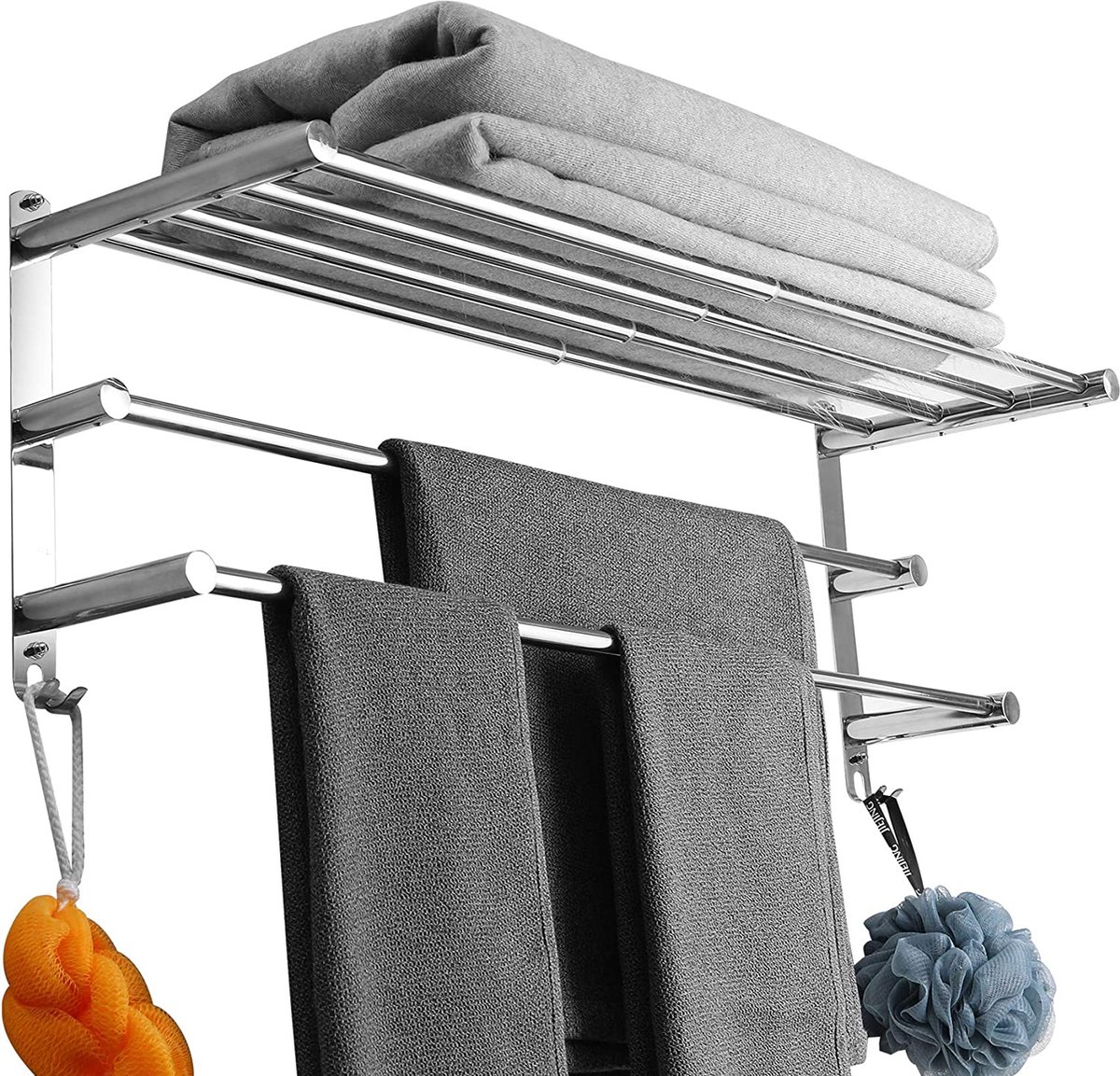 43-78CM roestvrij staal geen boren handdoekenrek wandmontage plank geschikt voor badkamer keuken handdoekenrek (3-laags plank)