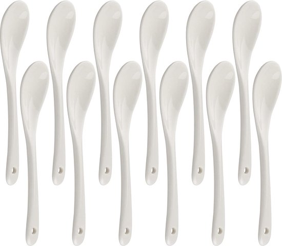 6-delige witte keramische lepel, keramische lepel, jamlepel, mini-dessertlepel, theelepels, serviesset geschikt voor restaurants, dessertwinkels en