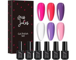 Miss Jules - 6-Delige Gellak Starterspakket - Nagellak - Kleur Paars, Roze & Wit - HEMA & TPO Free - Glanzend & Dekkend resultaat