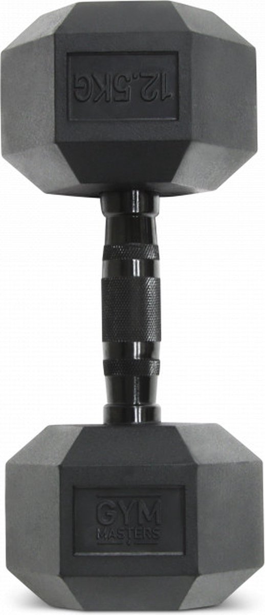 Gym Masters | 12,5 kg - Zwarte Hexagon dumbbell zwart (1 stuk) | hexa dumbell 12,5kg | hexa dumbells | Dumbells set | gewichten | halters