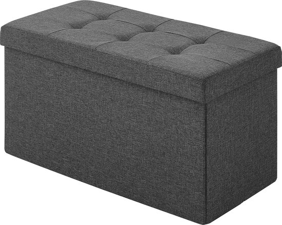 SONGMICS LSF040G01 Zitbank met opbergruimte, zitkist, opbergbox, voetenbank, opvouwbaar, gevoerd, bekleding van kunstleer, tot 300 kg belastbaar, donkergrijs