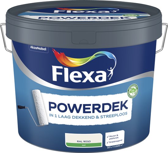 Flexa Powerdek Muurverf - Muren & Plafonds - Binnen - RAL 9010 - 10 liter - Flexa