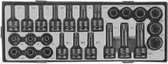 1/2" 25 pièces DR. Jeu d'embouts de douilles Torx à chocs et de clés à douille Torx et multi-dents FORCE-Dimensions L375 x L145 x H37 mm