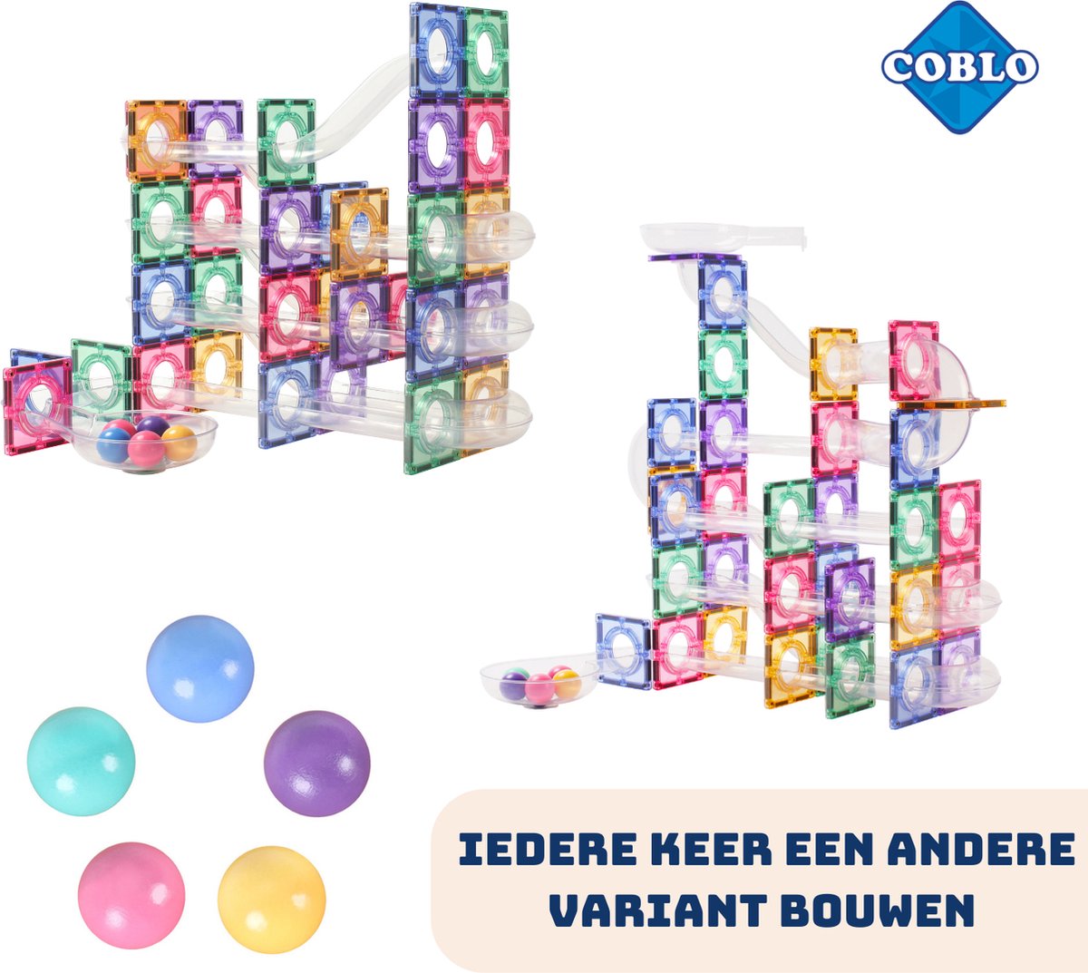 Coblo Pastel Knikkerbaan 100 stuks - Magnetisch speelgoed -  Constructiespeelgoed -... | bol