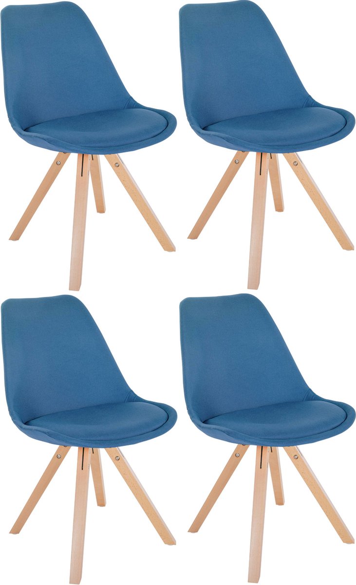 CLP Sofia Set van 4 Eetkamerstoelen - Zonder armleuning - Stof - blauw natura (vierkant)