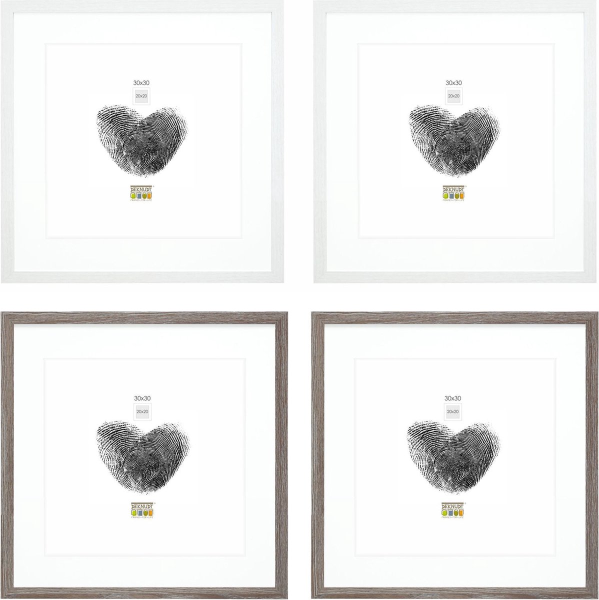 Deknudt Frames fotowand S66KMP 13 - 4 fotokaders - foto 20x20/30x30 cm wit