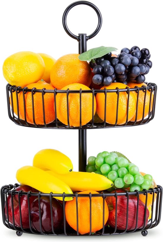 Verstelbare Hangende Fruitmand Voor De Keuken - Stijlvol Zwart Metaal Ruimtebesparend En Elegant Design