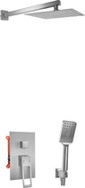 MANDEE.NL - Tanaga Geborsteld Nikkel Inbouw Regendoucheset - ANTI-KALC-systeem Doucheset - inbouwkraan, regendouche, regendouche-arm, 1500 mm slang, handdouche 25 x 25 cm, handdouchehouder, materiaal messing