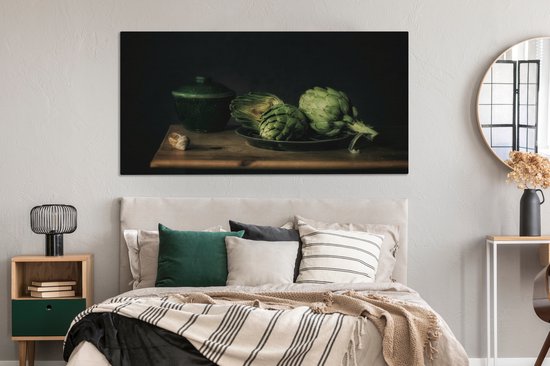 Nature morte d'une table aux artichauts 160x80 cm - Tirage photo sur toile (Décoration murale salon / chambre)