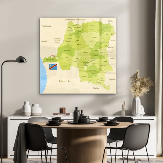 Peinture sur Verre - Dessin du Congo-Kinshasa sur une Carte Verte - 90x90 cm - Peintures sur Verre Peintures - Photo sur Glas