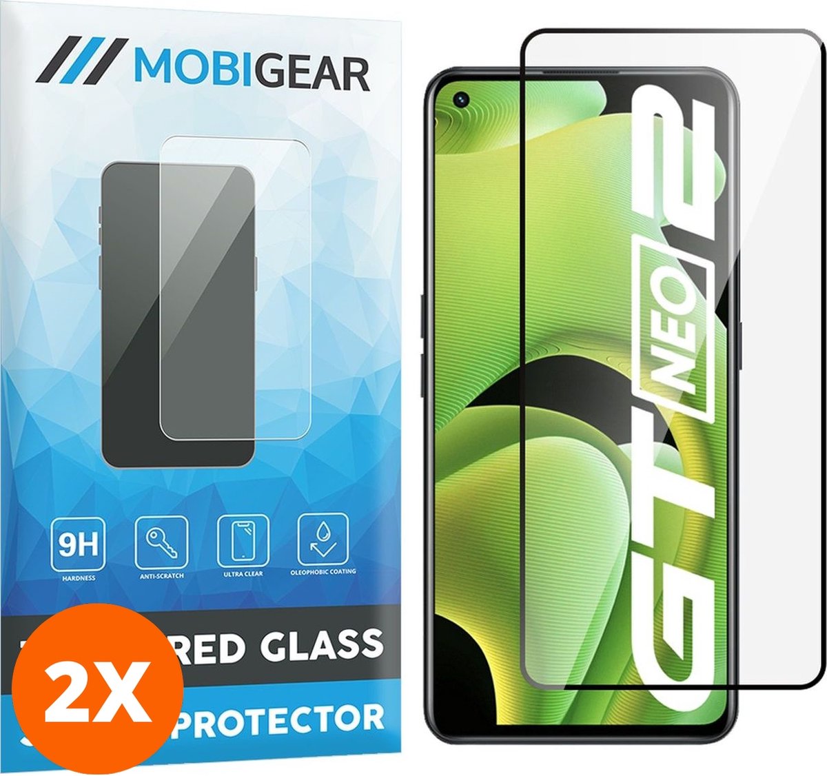 Mobigear Screenprotector geschikt voor Realme GT Neo2 Glazen | Mobigear Premium Screenprotector - Case Friendly - Zwart (2-Pack)