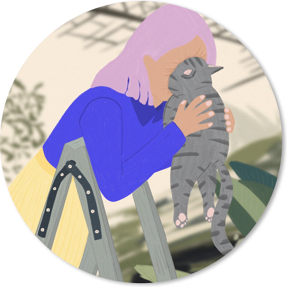 Muismat rond 50x50 cm - Mousepad Vrouw - Kat - Minimalisme - Ronde muismatten
