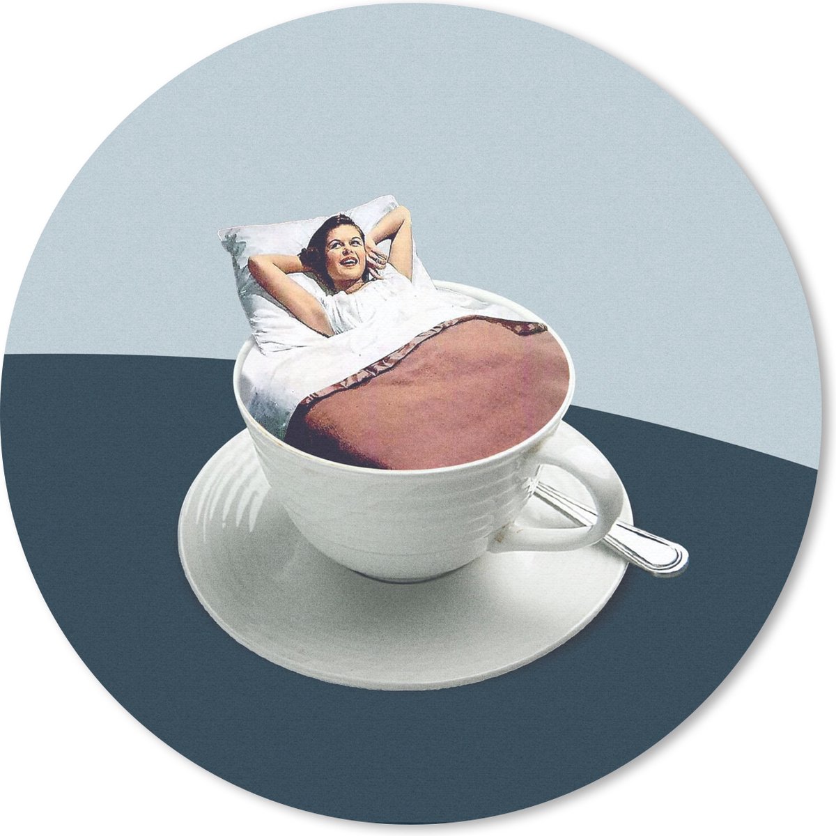Muismat rond 40x40 cm - Mousepad Vrouw - Koffie - Vintage - Ronde muismatten