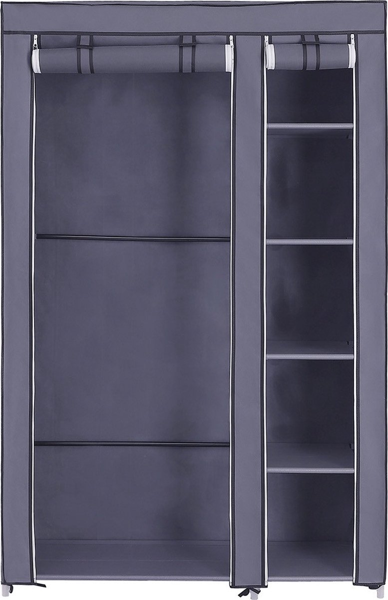 Gunther garderobekast - vouwkast - grijs - stof - met kledingroede en 2 roldeuren - campinggarderobe - 110 x 175 x 45 cm