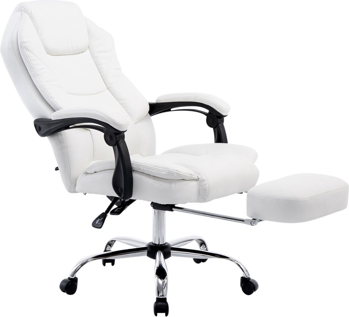 Premium Bureaustoel XL - Op wielen - Wit - Ergonomische bureaustoel - Voor volwassenen - Gamestoel Kunstleer - In hoogte verstelbaar