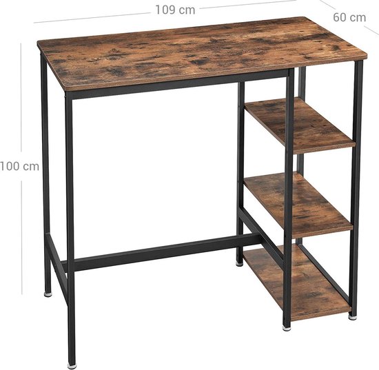 Table de bar deluxe - Rectangulaire - Industriel - Table de bar pour intérieur et extérieur - Métal et bois - 109x60x100cm