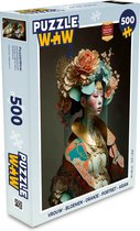 Puzzel Vrouw - Bloemen - Oranje - Portret - Asian - Legpuzzel - Puzzel 500 stukjes