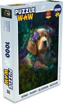Puzzel Hond - Puppy - Bloemen - Natuur - Golden retriever - Legpuzzel - Puzzel 1000 stukjes volwassenen