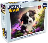 Puzzel Puppy - Zon - Bloemen - Natuur - Bordercollie - Hond - Legpuzzel - Puzzel 1000 stukjes volwassenen