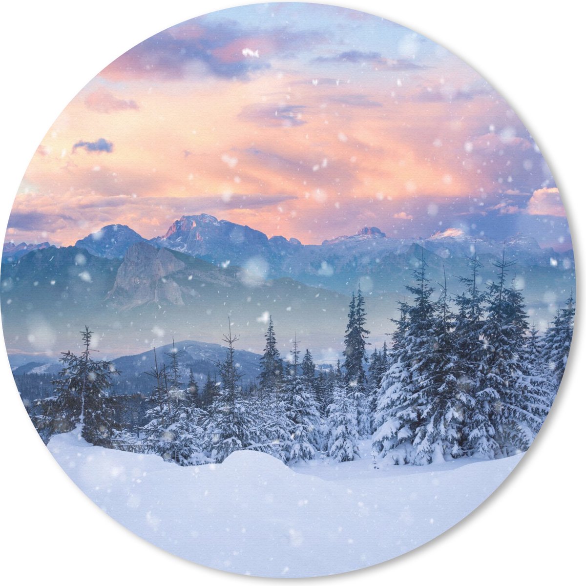 Muismat rond 40x40 cm - Mousepad Sneeuw - Lucht - Bos - Winter - Ronde muismatten